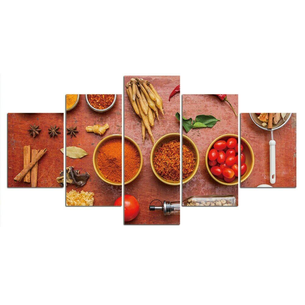 Unframed Five - Panel Hd Vegetable And Spice Kitchen Wall Art Canvas Print Painting