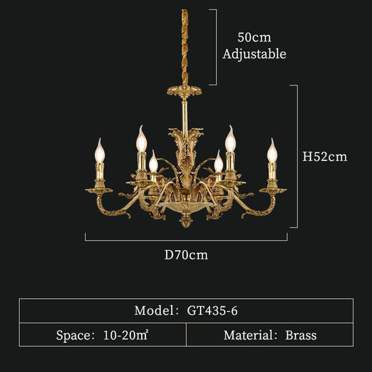 Versailles Royale - European Rococo Lighting Fixture Classic Vintage Chandelier 6Lights D70 H52Cm