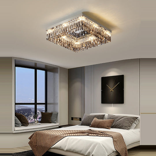 Luxury Square Crystal Led Ceiling Lights - Modern Dimmable Lamps For Elegant Living Room Decor &