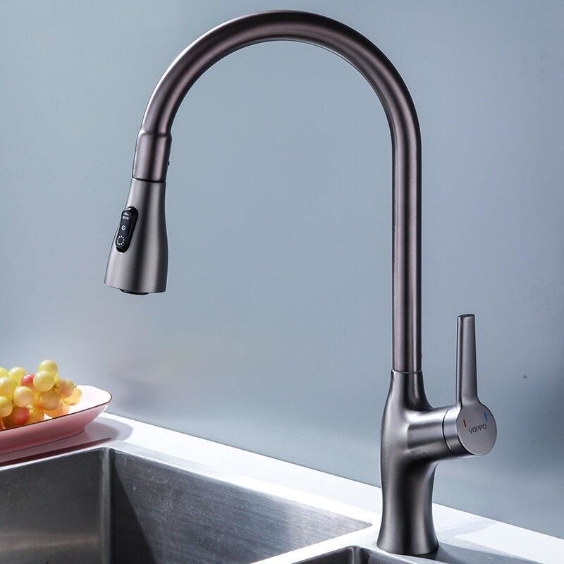 Brass Kitchen Faucets Pull Out Spout Mixer Taps Hot Cold Water Accessories Deck Mounted Stream