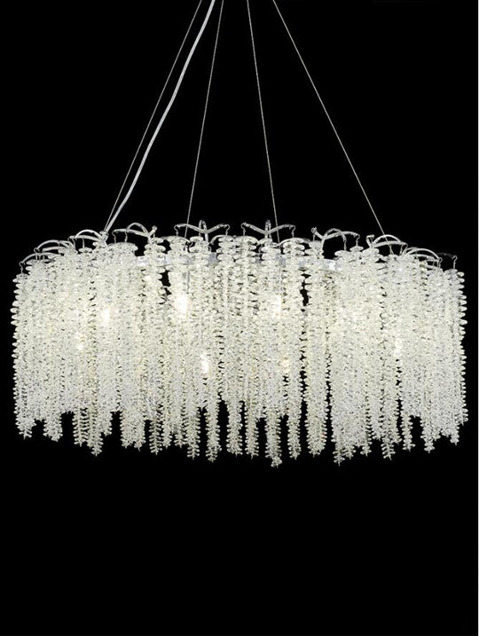 Modern Fringed Crystal Chandelier Led Luxury Dining Room Circular Living Decorative Lighting Chrome