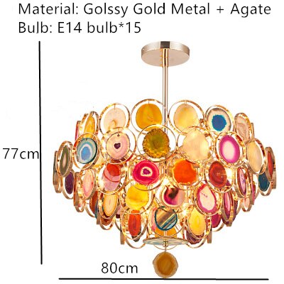 Beautiful Natural Agate Pendant Lights Foyer Bedroom Restaurant Hanging Lamp Gold Metal G4 Bulb Home