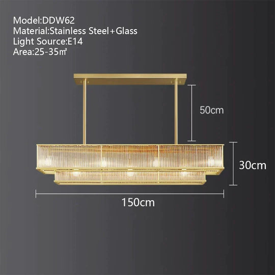 American Loft Led Rectangle Luxury Hanging Lights - Stainless Steel And Glass Fixture For Various