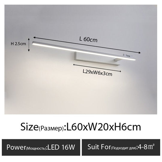 Modern Led Wall Light Ac90 - 260V Mounted Bathroom Mirror Bedroom Cabinet Dresser Left White L60Cm