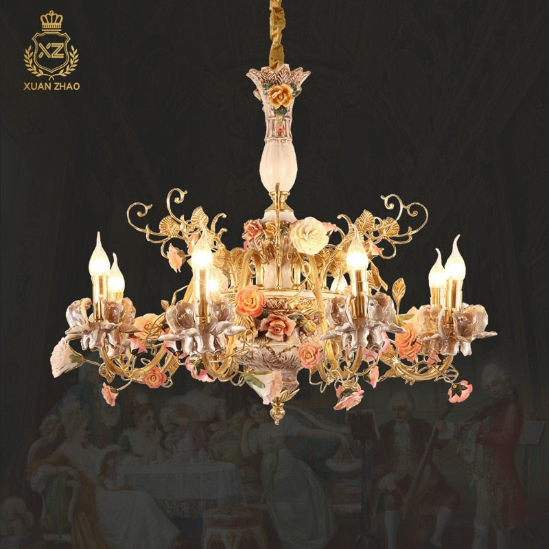 Hydrangea - European Ceramic Flower Hanging Lights Living Dining Room Brass Pendant Lamp For