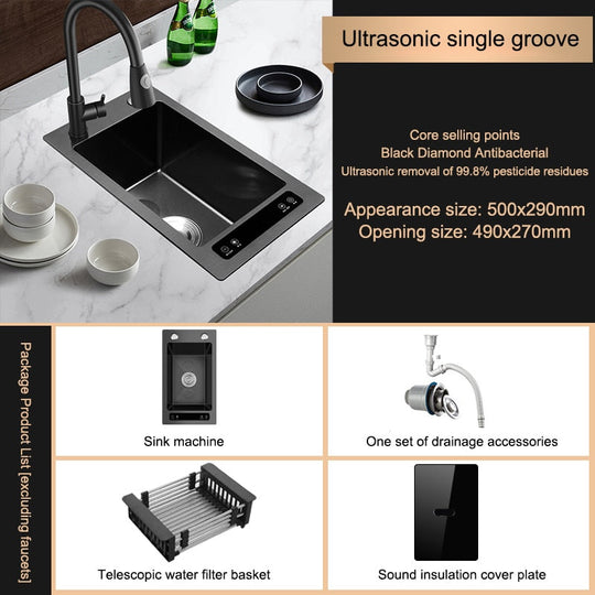 Kitchen Sink Stainless Steel Dishwashing Ultrasonic Dishwasher Multifunctional Intelligent Net