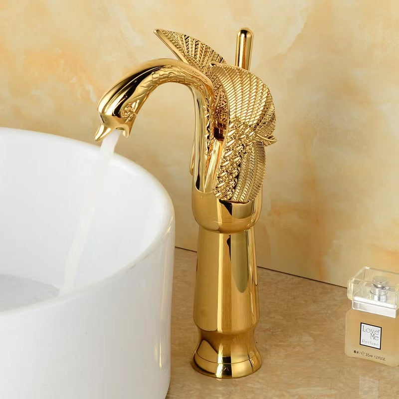 Luxury Bathroom Faucet Basin Vintage Full Copper Hot And Cold Water Swan Shaped Single Handle Black