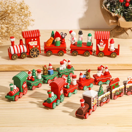 Wooden/Plastic Train Christmas Ornament Merry Decoration For Home Xmas Gifts Noel Natal Navidad New