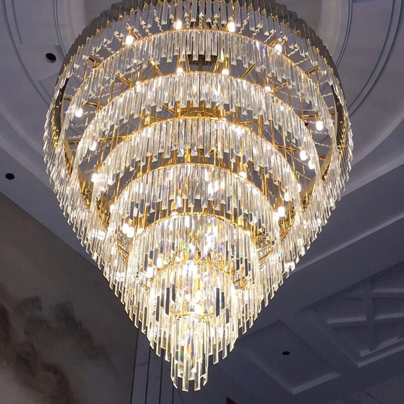 Luxury Long Large Stair K9 Crystal Chandelier Lustres De Cristal Led Pendant Light Hotel Villa