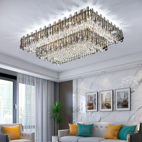 Modern Luxury Crystal Ceiling Chandelier For Living Dining Room New Design Kitchen Rectangular Led