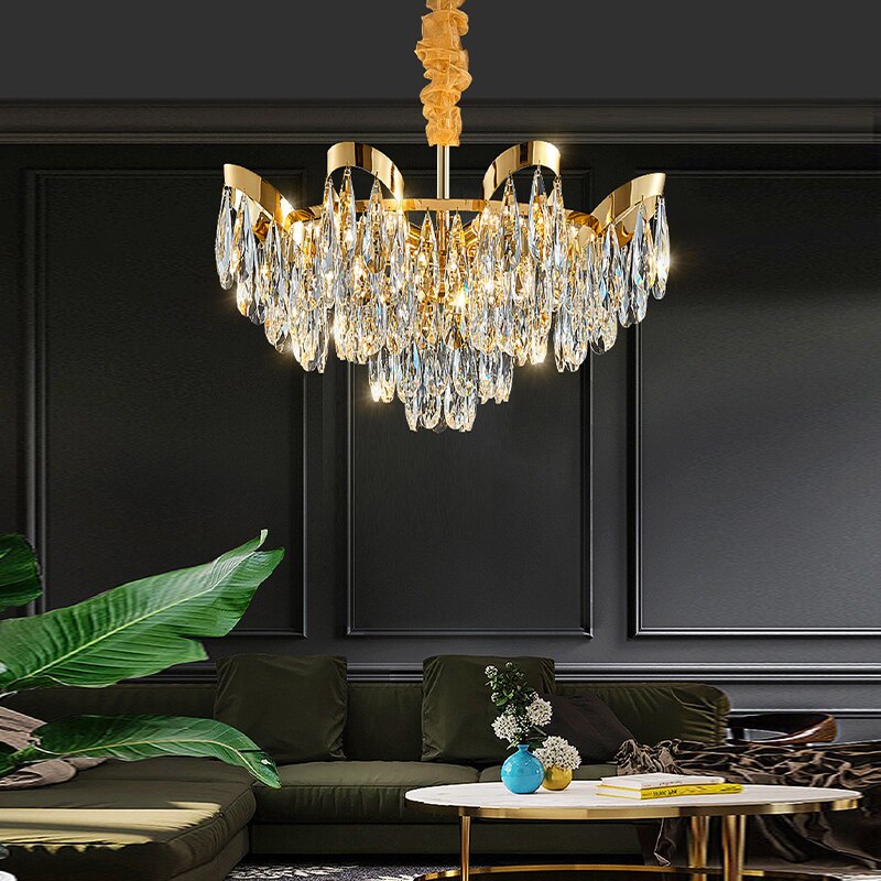 Dimmable Lights Led Ceiling Chandelier New Lustres Luxury Gold Hanging Lamps Crystal Home Decor