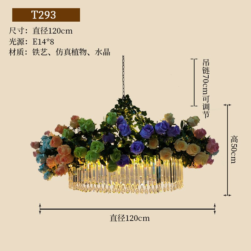 The New Rose Flower Pendant Light Theme Restaurant Hot Pot Atmosphere Sense Crystal Bar High - End