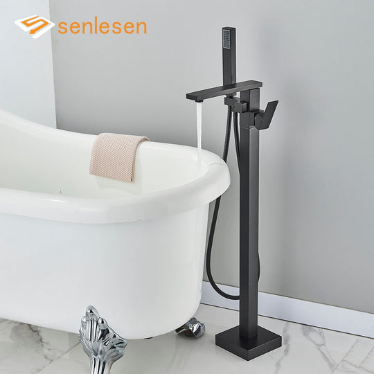 Bathroom Bathtub Faucet Black Flooring Standing Single Handle Cold And Hot Water Mixer Tap Crane