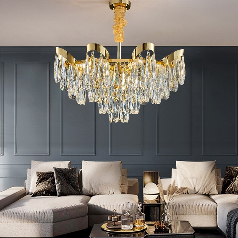 Dimmable Lights Led Ceiling Chandelier New Lustres Luxury Gold Hanging Lamps Crystal Home Decor