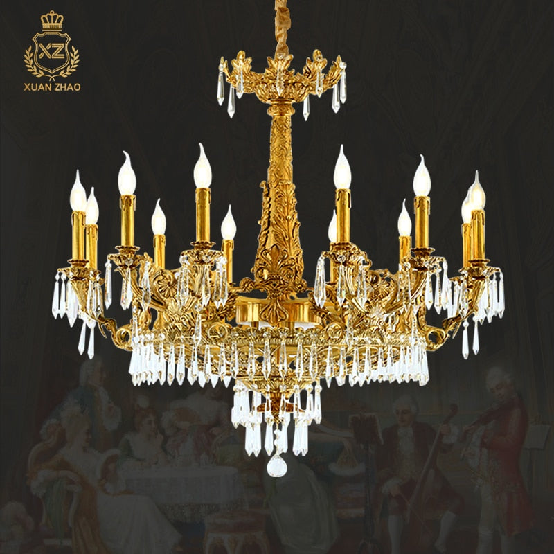European Style Luxury Lighting Copper Crystal Chandelier Antique American Brass For Hall Chandelier