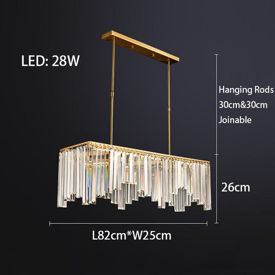 Copper Crystal Grandeur: Rectangular Led Chandeliers For Dining Tables L82Cm / White Light