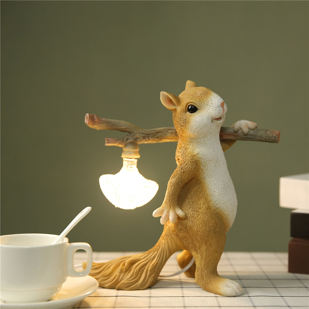 Resin Squirrel Led Night Light - Children’s Room Table Decor Animal - Themed Desk Lamp Bedside