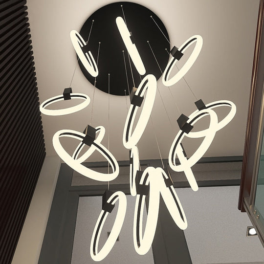 Led Staircase Chandelier Modern Acrylic Design Lamp Luxury Home Decor Indoor Lighting Creative Black