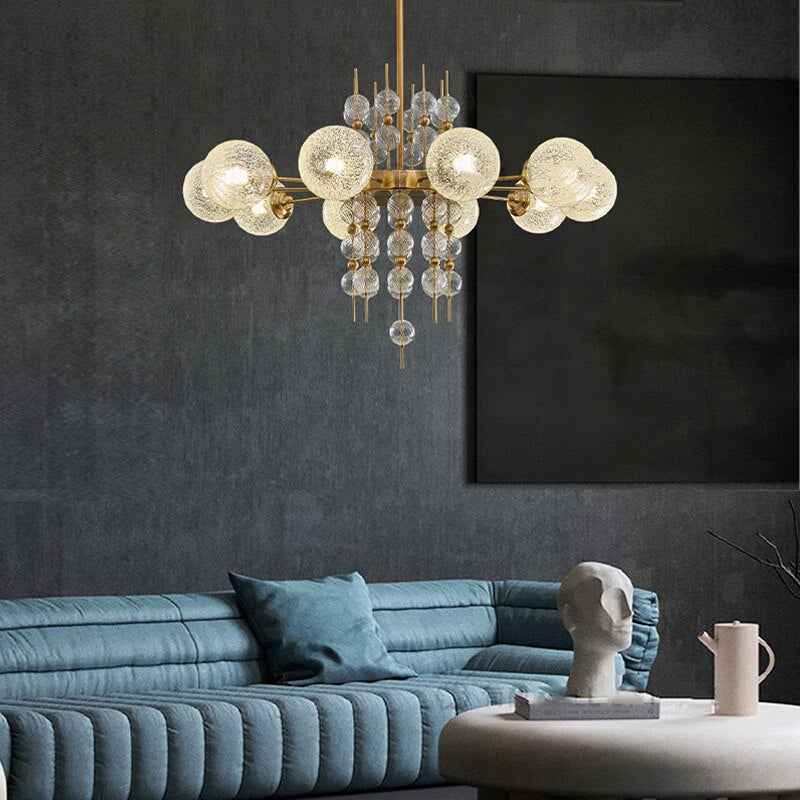 Dimmable Lights Led Matt Glass Ball Ceiling Chandelier Copper Lustres Luxury Hanging Lamps Home