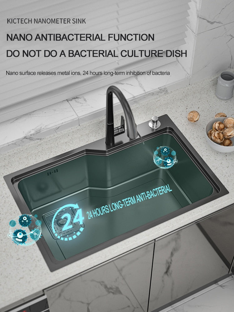 Kitchen Sink Large Nano 304 Stainless Steel Bowl Washbasin Household Thickened Under - Counter