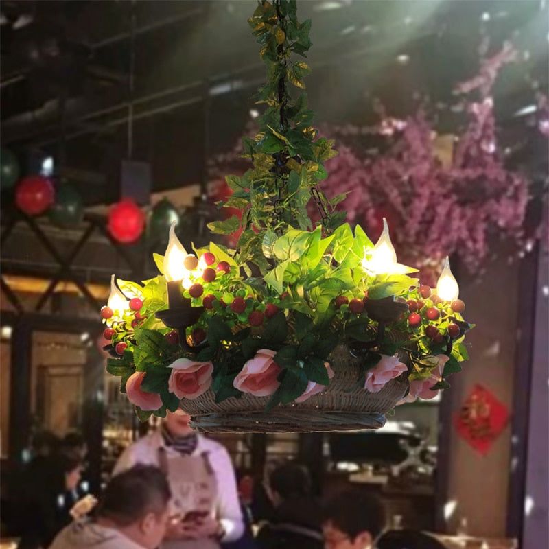 Small Fresh Simulation Flower Potted Plant Pendant Light Music Restaurant Bar Front Desk Shop