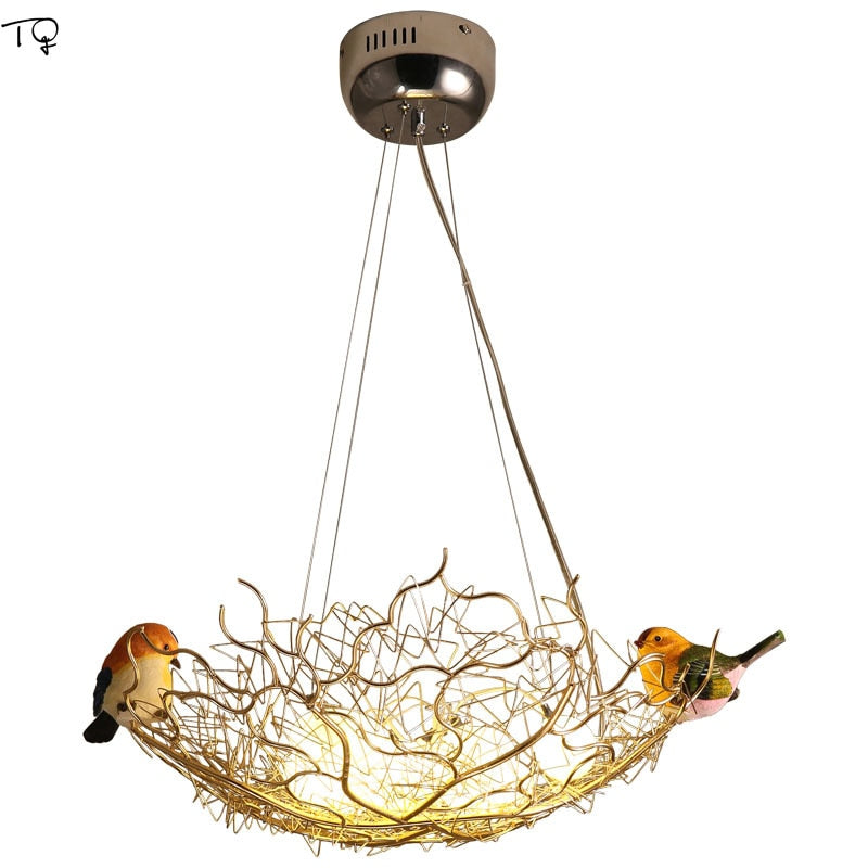Post - Modern Individual Lovely Bird Nest Led Pendant Light Iron Art Hanging Lamp Animal Dining