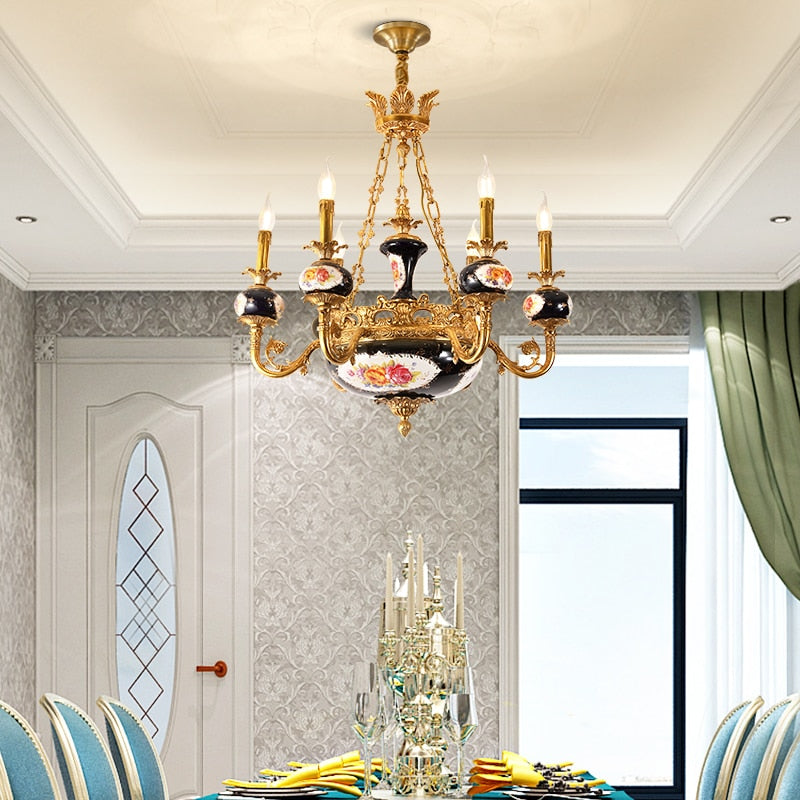 French Classical Style Full Copper Chandelier Hotel Villa Hall Luxury Exquisite Black Classic