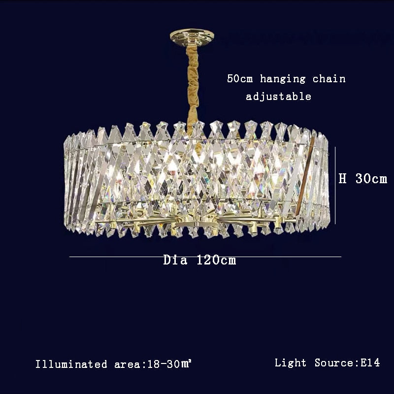 Nordic Luxury Gold Crystal Led Ceiling Lamp - Dimmable Chandelier For Home Decor & Dining Room Dia