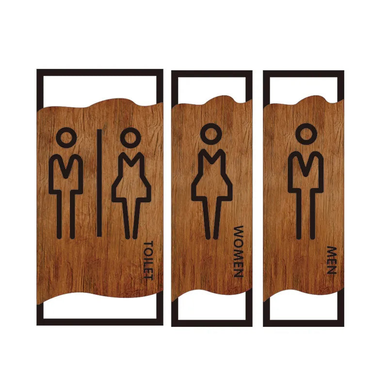 Imitation Wood Toilet Sign Bedroom Bathroom Door Signs House Number Plate Wc Wall Sticker Washroom