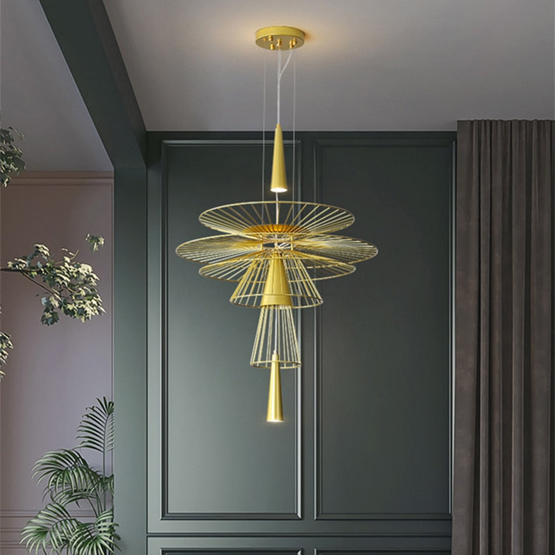 Nordic Design Wrought Iron Multi - Layer Mesh Spotlight Pendant Chandelier For Hotel Dining Room