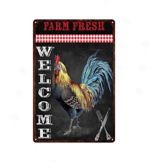 Vintage Chicken And Fresh Eggs Tin Sign: Farmhouse Kitchen Farm Wall Art Decor 18 / 20X30Cm Painting