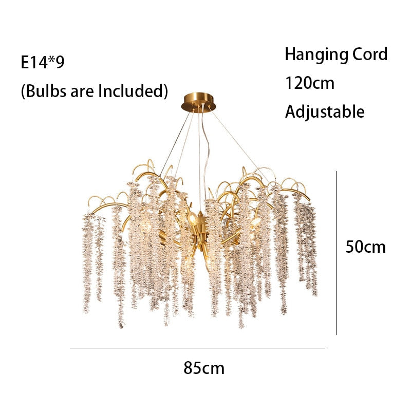 Crystal Wistaria Led Lights Ceiling Chandeliers New Luxury Gold Remote Control Hanging Lamps Home