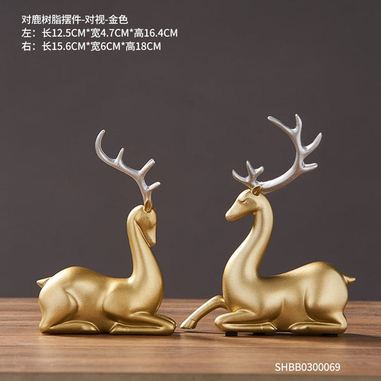 2 Piece - Luxury Golden Horse And Elk Figurines: Resin Animal Sculpture For Elegant Home Decor E -