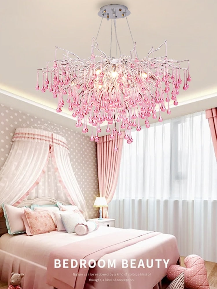 Creative Tree Branch Chandelier For Bedroom Girl Room Decoration Hanging Lamp Lovely Cute Pink Blue