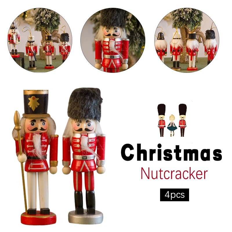 4Pcs/Set 13Cm Nordic Style Wooden Nutcracker Puppet Small Soldier Pendant Crafts Decoration