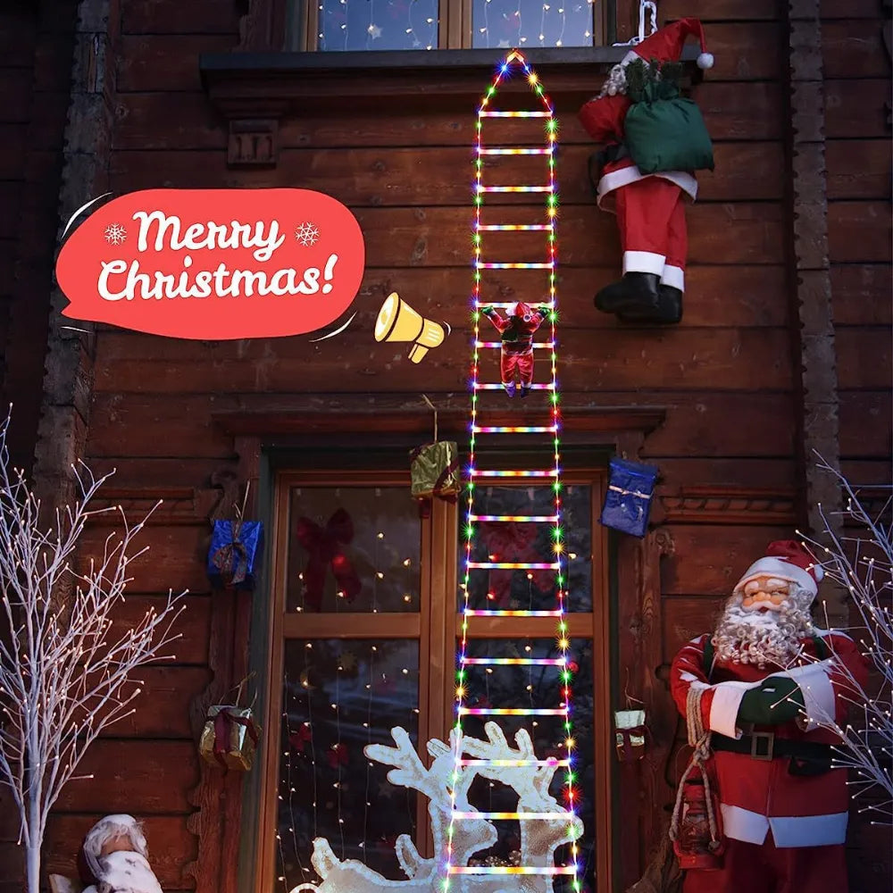 Christmas Decorations Ladder Lights With Santa Claus Doll For Indoor Outdoor Window Garden Xmas