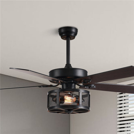 Drum Black Ceiling Fan With Light - Includes Remote Control Reversible Dc Motor And Wood Design