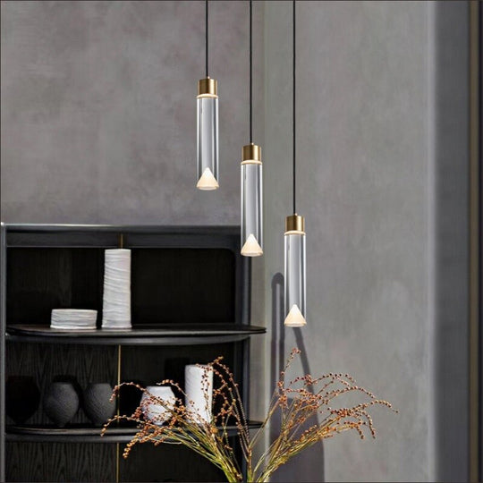 Modern Clear Crystal Pendant Lamp - Copper Hanging Light Fixture For Dining Room Kitchen And Bedside