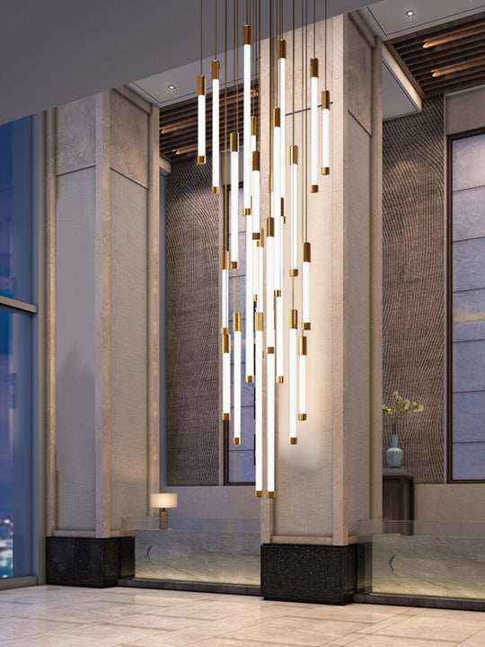 Luxury Design Long Led Chandelier For Staircase Modern Gold Living Room Lobby Hang Light Fixture