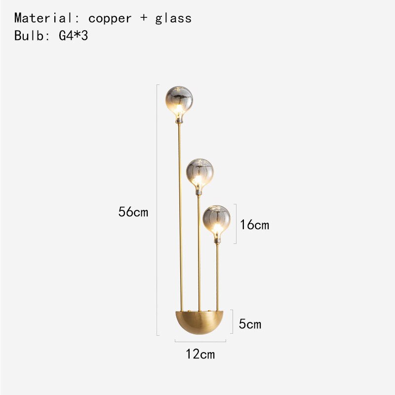 Modern Gray Glass G4 Wall Lamp Gold Black Copper Bedroom Living Room Aisle Dining Minimalist