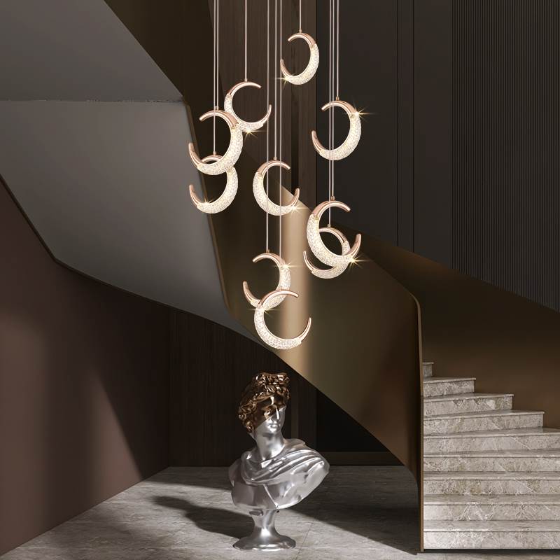 Modern Moon Chandelier Gold Luxury Living Room Ceiling Crystal Lamp For Decortion Villa Staircase