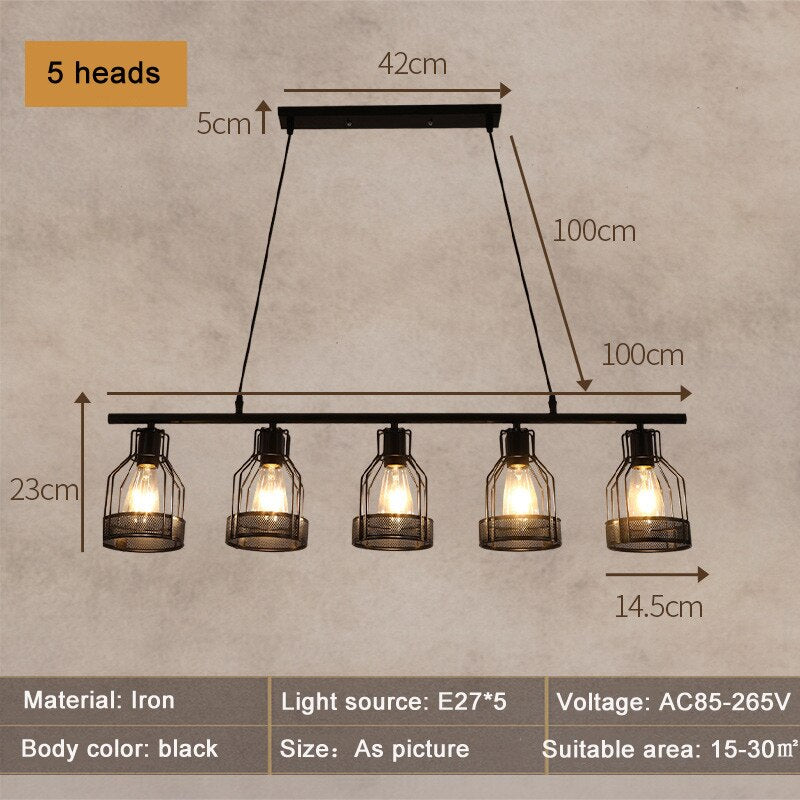 Retro Loft Chandelier 3 Heads 4 5 Industrial Style Living Room Bedroom Coffee Shop Dining Pendant