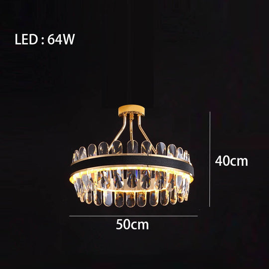 Crystal Dimmable Led Light Ceiling Chandeliers Black Leather Luxury Lustres Round Hanging Lamps