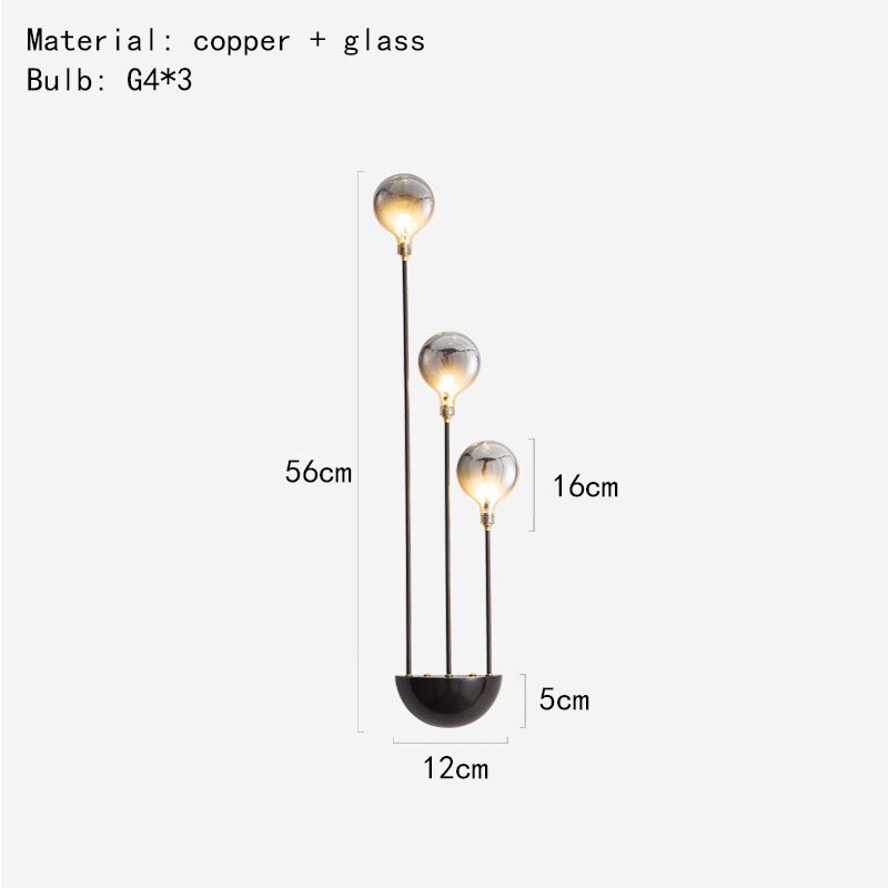 Modern Gray Glass G4 Wall Lamp Gold Black Copper Bedroom Living Room Aisle Dining Minimalist