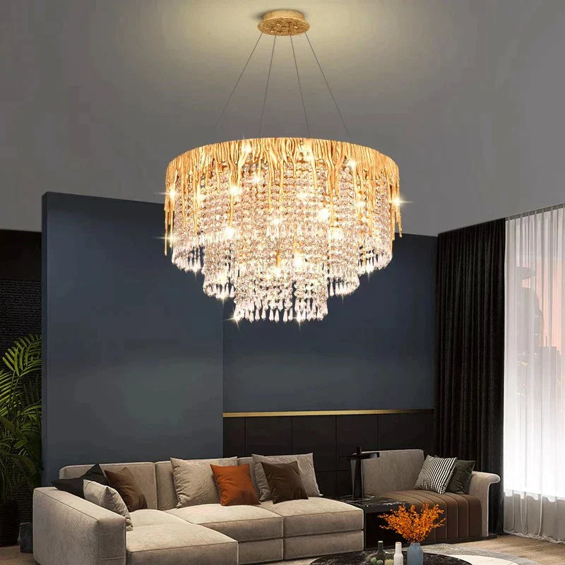 Modern Smart Led Crystal Rings Pendant Light - Adjustable Dimmable Chandelier For Dining And Living