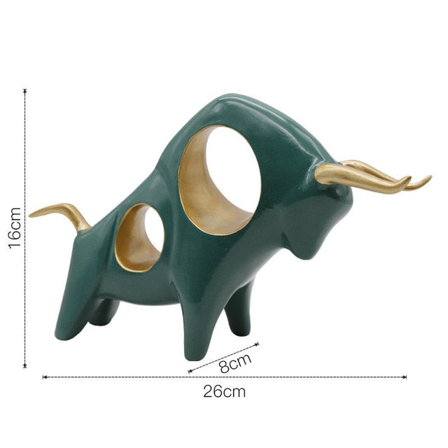 Golden Bull Sculpture: Abstract Resin Decor With European Flair Cyan - B Items