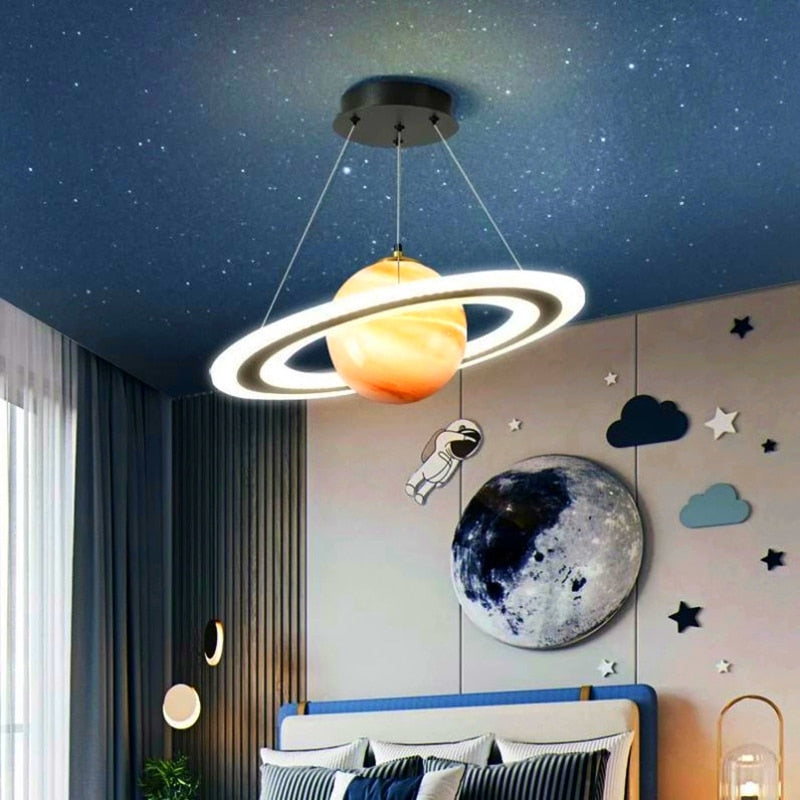 Acrylic Planet Pendant Light Children Room Space Star Led Hanging Lamp Retro Earth Ball Home Decor