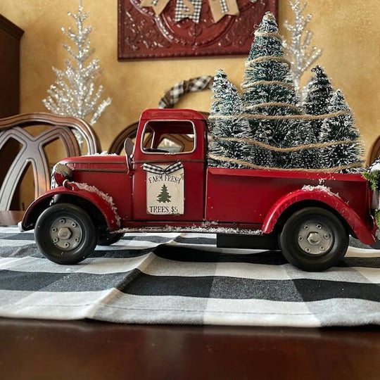 Vintage Resin Classic Pickup Red Truck W/Tree Farms House Rustic Decor Christmas Adornos De Navidad