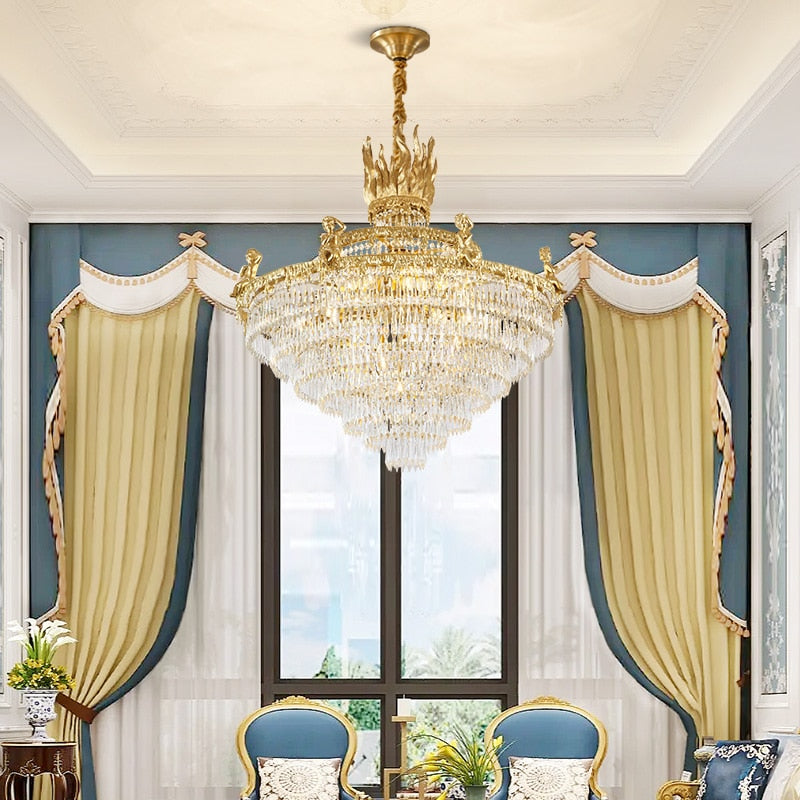 European Style Luxury Decorative Lamp Chandelier Large Size Brass Crystal Foyer Chandeliers