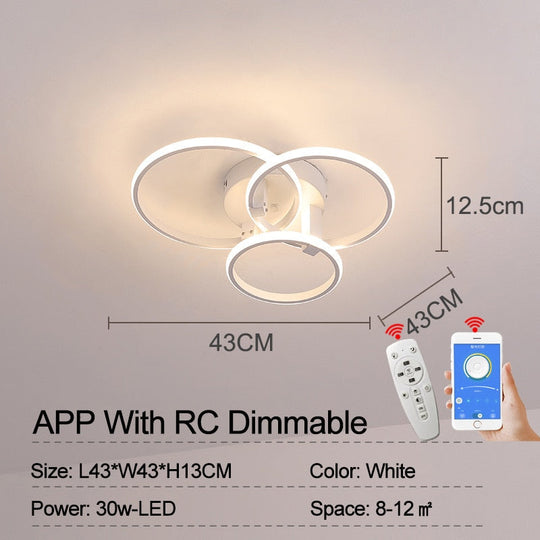 Modern Ring Round Led Ceiling Lamp For Dining Bedroom Living Room With Remote Control Nordic